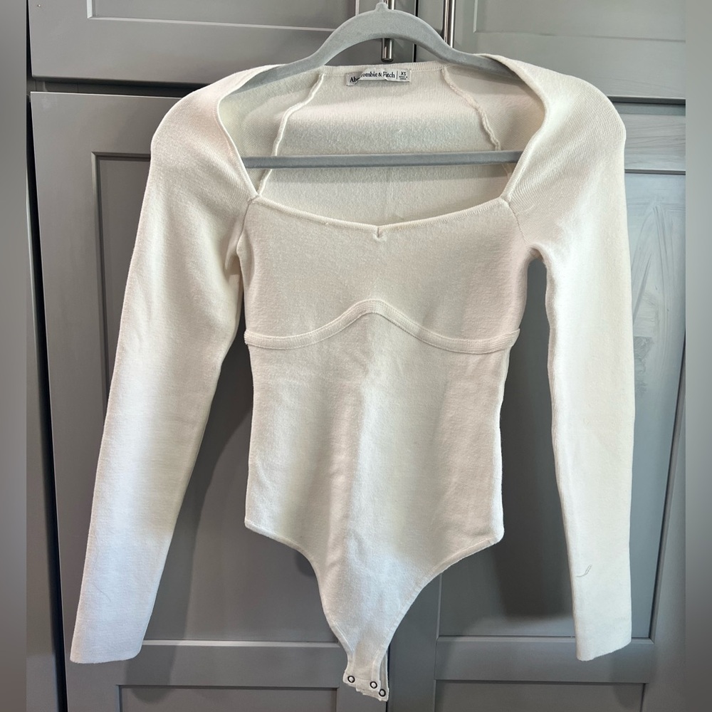 Abercrombie & Fitch Cream Long Sleeve Bodysuit